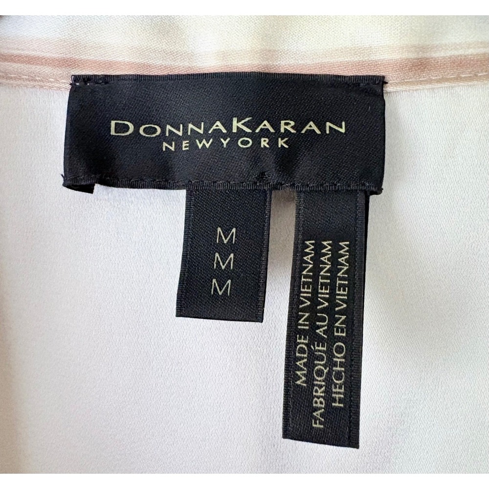 Donna Karan New York Abstract Print Gold Button Down Blouse Tan Cream Wmn Med - Picture 7 of 9